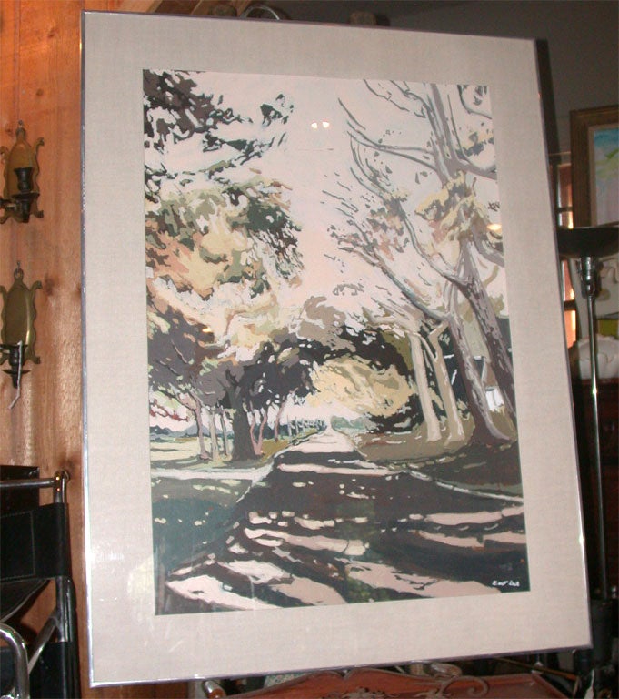 Famous Hampton artist Robert Dash painting of Hampton's scene titled "Going to the Beach" probably Sag Main.
In custom chrome frame.