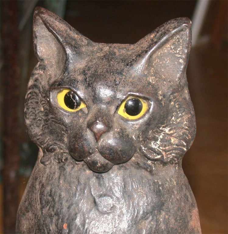 American Pair of  Cat  Andirons with glass Eyes