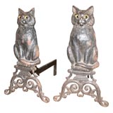 Antique Pair of  Cat  Andirons with glass Eyes