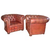 Pair of  Vintage  English Leather Chesterfield Chairs