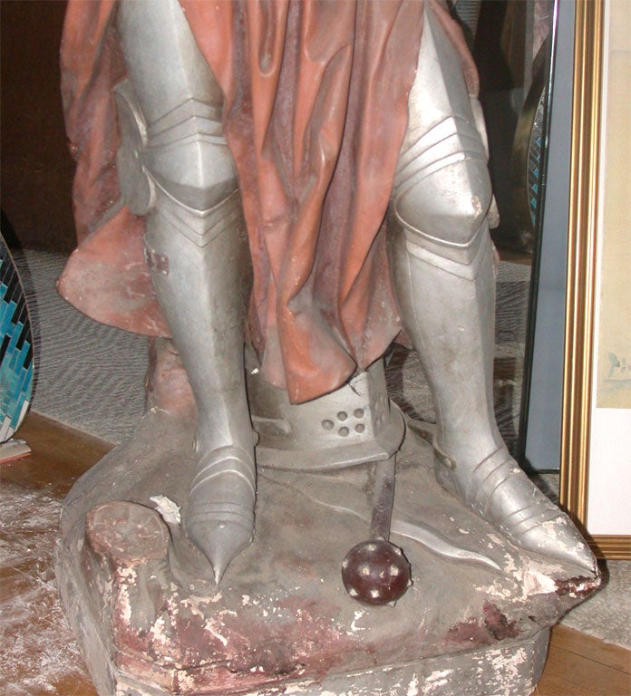 French Joan of Arc Polychromed Life Size Statue with Glass Eyes
