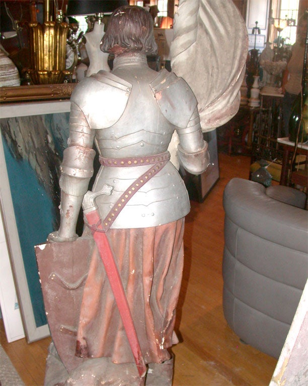 Hand-Painted Joan of Arc Polychromed Life Size Statue with Glass Eyes