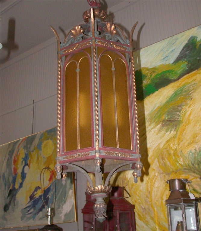Monumental Renaissance Revival Gilt Bronze Hall Lantern In Good Condition For Sale In Water Mill, NY