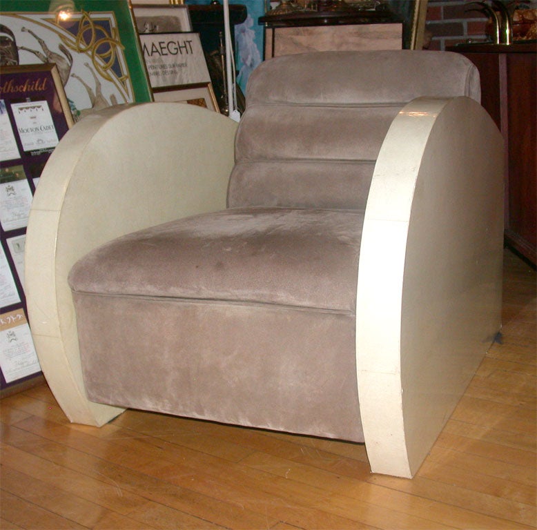 Unknown Art  Deco  Parchment  & Suede Lounge Chair For Sale