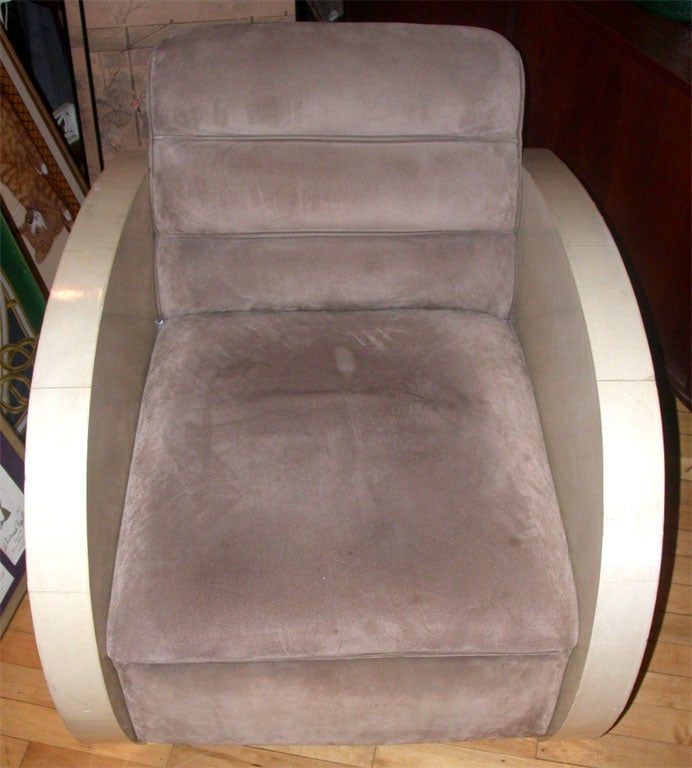 20th Century Art  Deco  Parchment  & Suede Lounge Chair For Sale