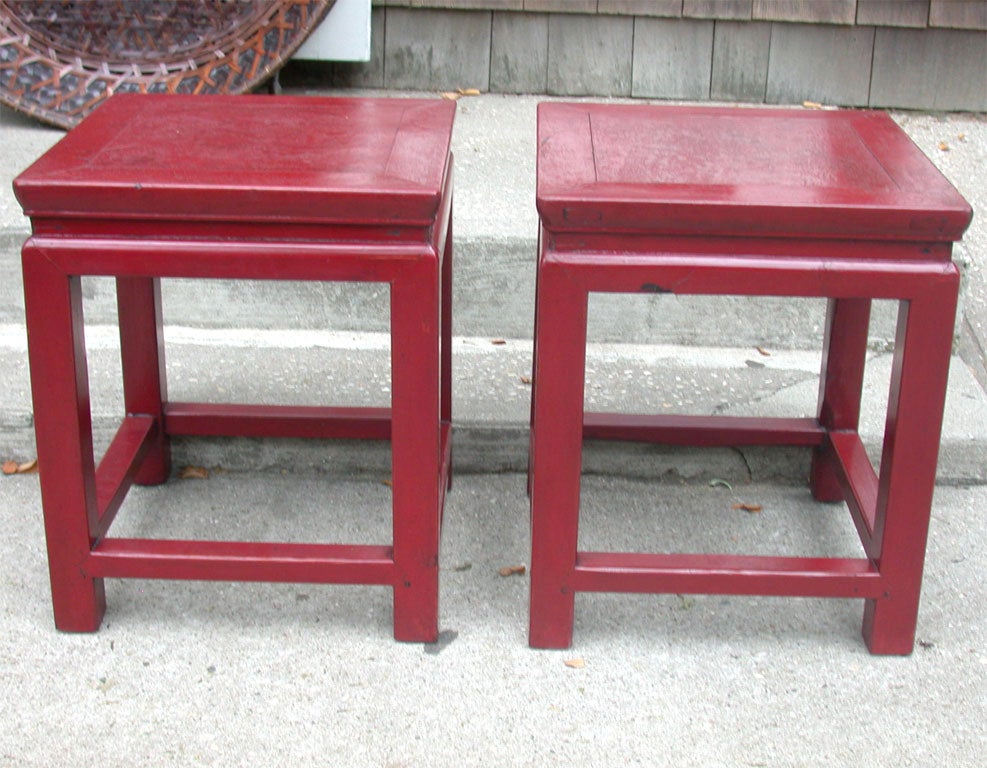 19th Century Red Lacquered Ming Styled Stool