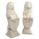 Antique Pair of 19th C. lion garden statues holding crests