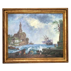 Coastal Scene of a Ship in Rough Seas