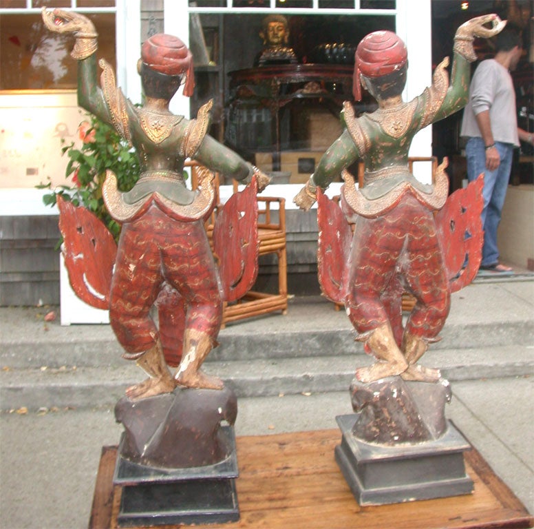 Pair of Balinese Polychromed Temple Dancers 4