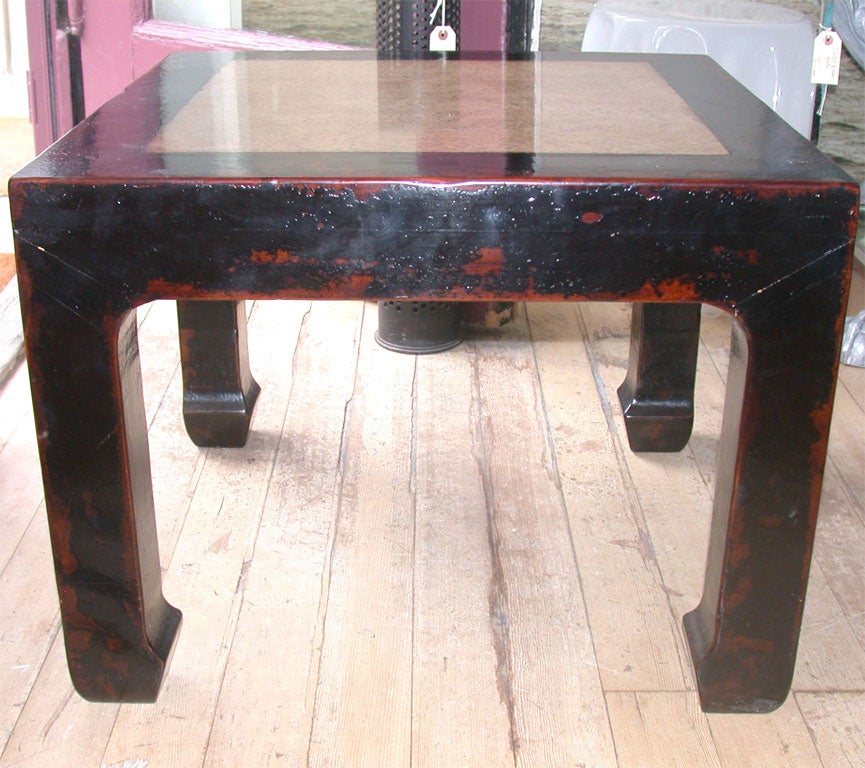 Contemporary pair of chinese laquer and stone tables