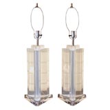 Triangular Lucite Table Lamps Attributed to Charles Hollis Jones, Pair