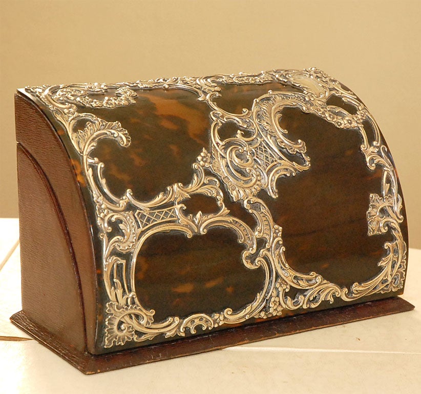 Victorian turtleshell sterling stationery holder