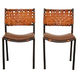 Iron and Leather Woven Chairs
