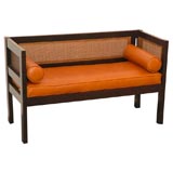 Vintage Caned Leather Bench