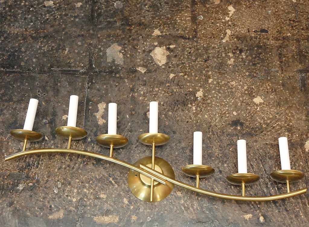 Pair of 7-Light Mid-century Brass Sconces