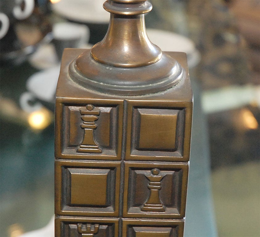 Pair of Vintage Brass Chess Board Lamps For Sale 3