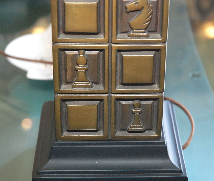 Pair of Vintage Brass Chess Board Lamps For Sale 4