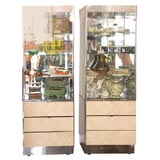 Pair of Chrome and Travertine Display Cabinets by Ello