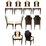 Exceptional Art Deco set of 7 dining chairs and 2 armchair