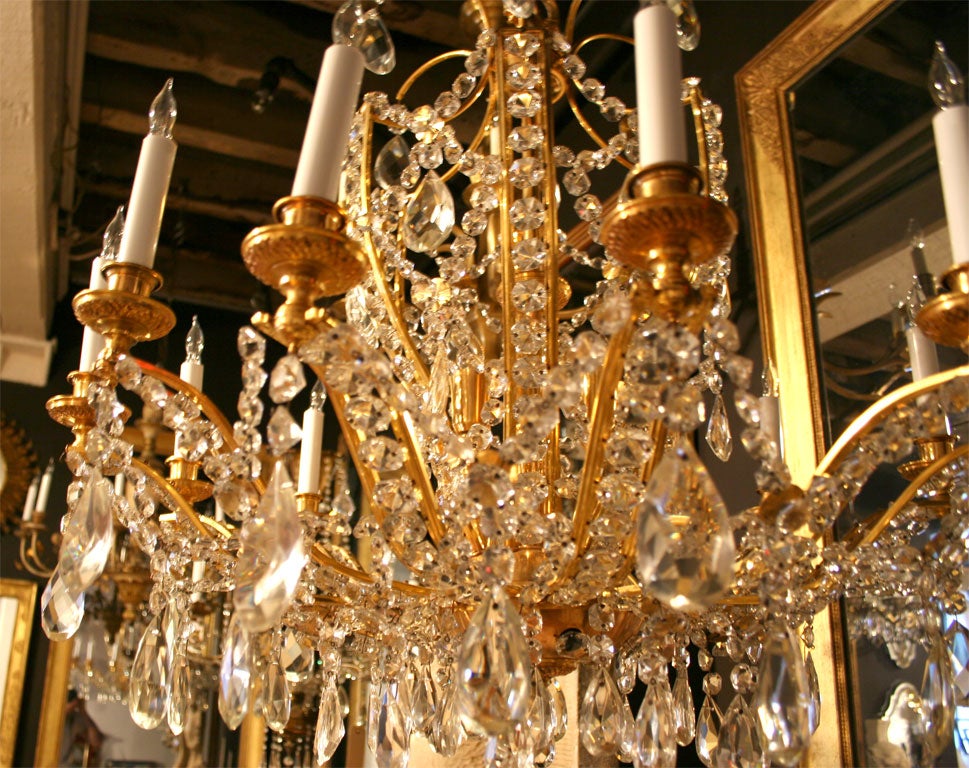 1940's Gilt Bronze and Crystal Chandelier