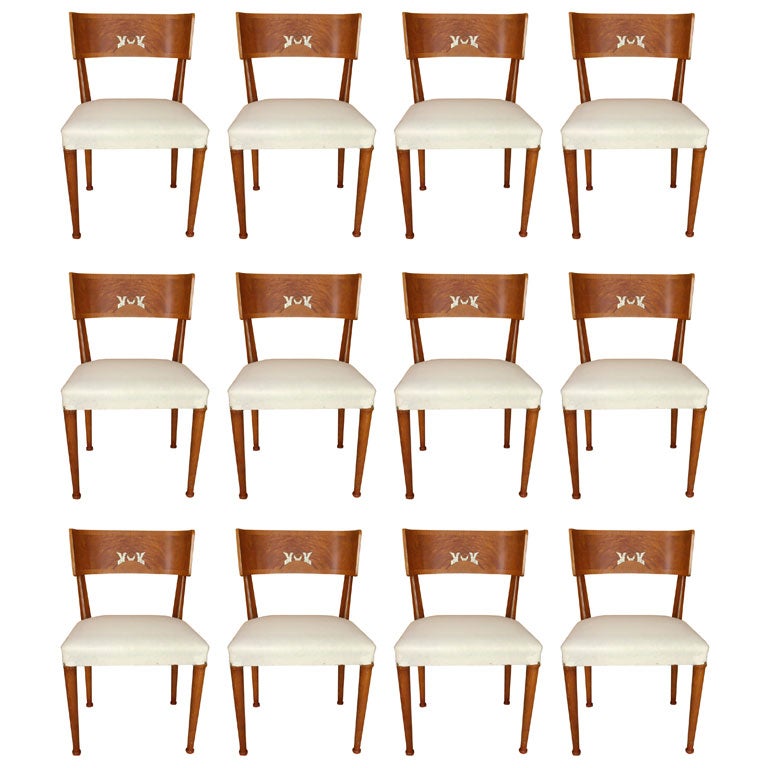 Twelve Inlaid Italian Dining Chairs