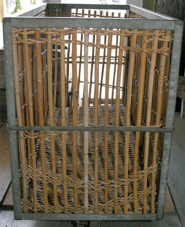 20th Century French Bamboo/Metal Laundry Cart