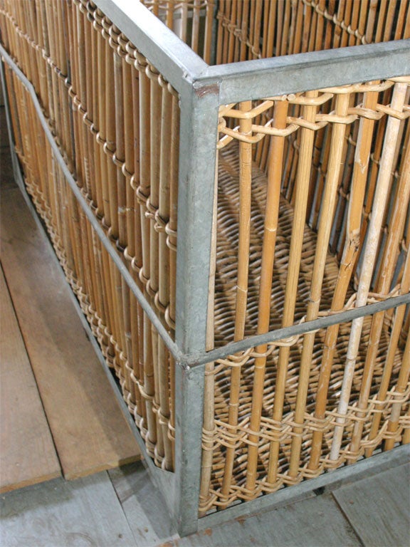 French Bamboo/Metal Laundry Cart 1