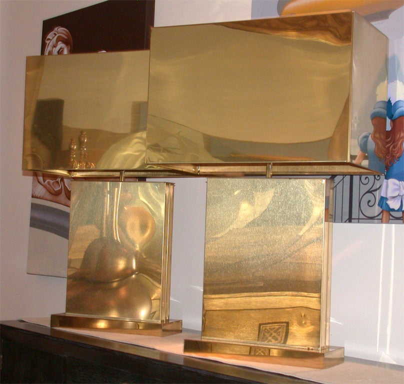 American SPECTACULAR  MONUMENTAL PAIR OF BRASS LAMPS BY CURTIS JERE