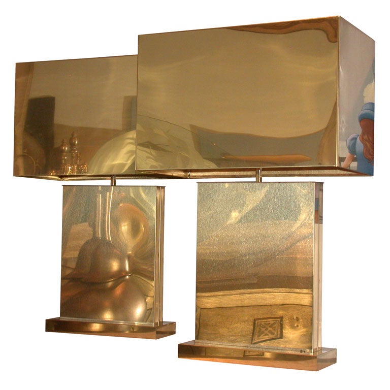 SPECTACULAR  MONUMENTAL PAIR OF BRASS LAMPS BY CURTIS JERE