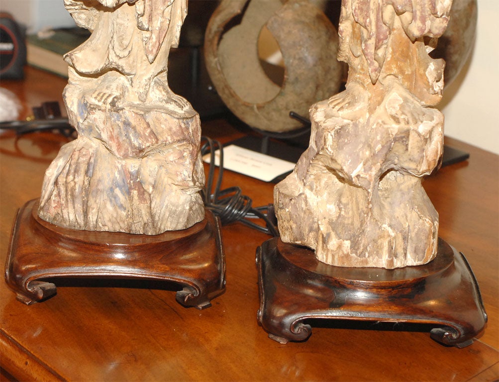 Wood Pair of Quan Yin  / Lamps