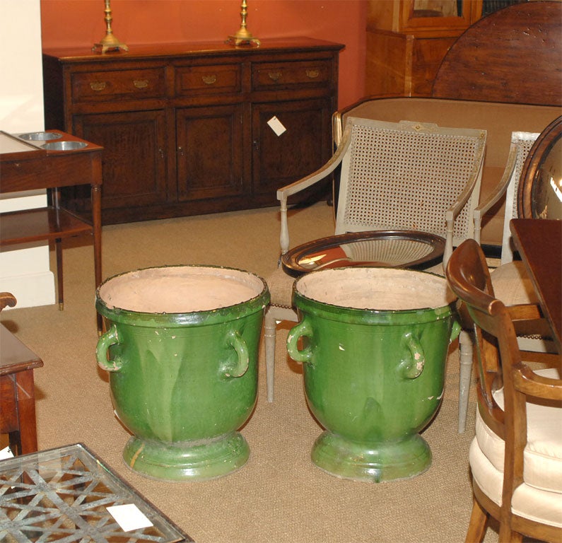 Large Green Glazed Terracotta Pot