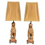 Pair of late 18th C Wooden Lions as Lamps Pair of late 18th C Wooden Lions as Lamps