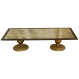 BRASS AND ANTIQUED MIRROR COFFEE TABLE