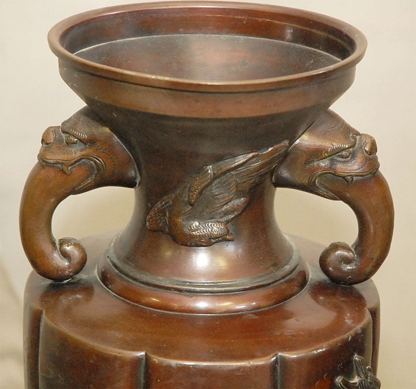 PAIR OF JAPANESE BRONZE URNS at 1stDibs