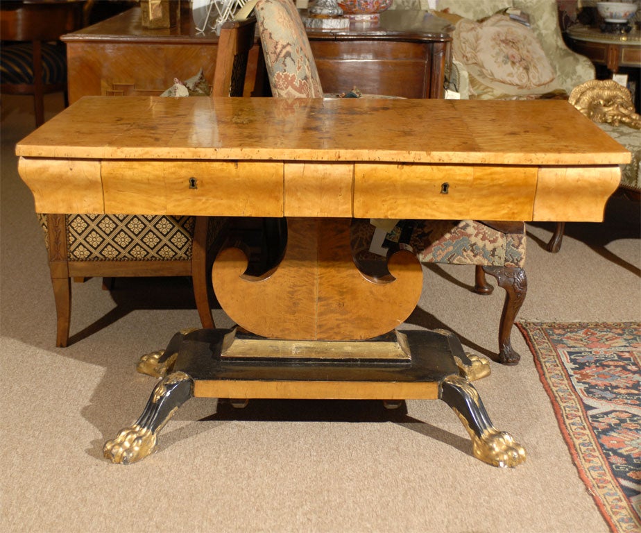 Biedermeier Library Table with Ebonized & Gilt Accents, c. 1830