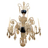 Spanish Crystal and Blown Glass 6-Arm Chandelier , c. 1850