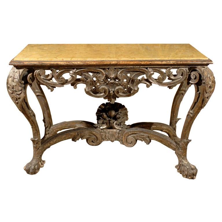 Rare Venetian Silver-Gilt Console Table with Marble Top, c. 1680