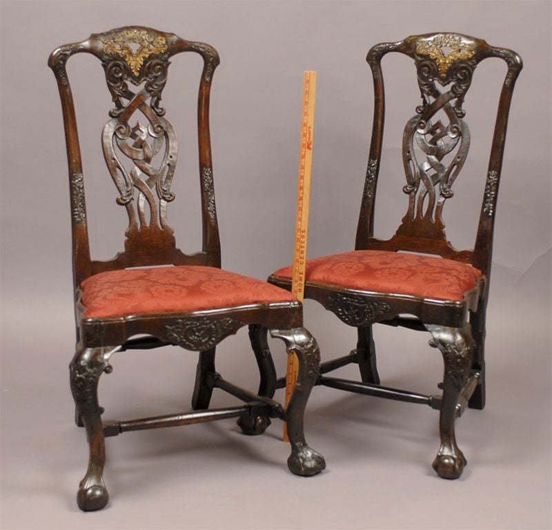 Pair Dutch Rococo Chairs in Walnut with Gilt Accents, c. 1740
