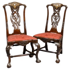 Pair Dutch Rococo Chairs in Walnut with Gilt Accents, c. 1740