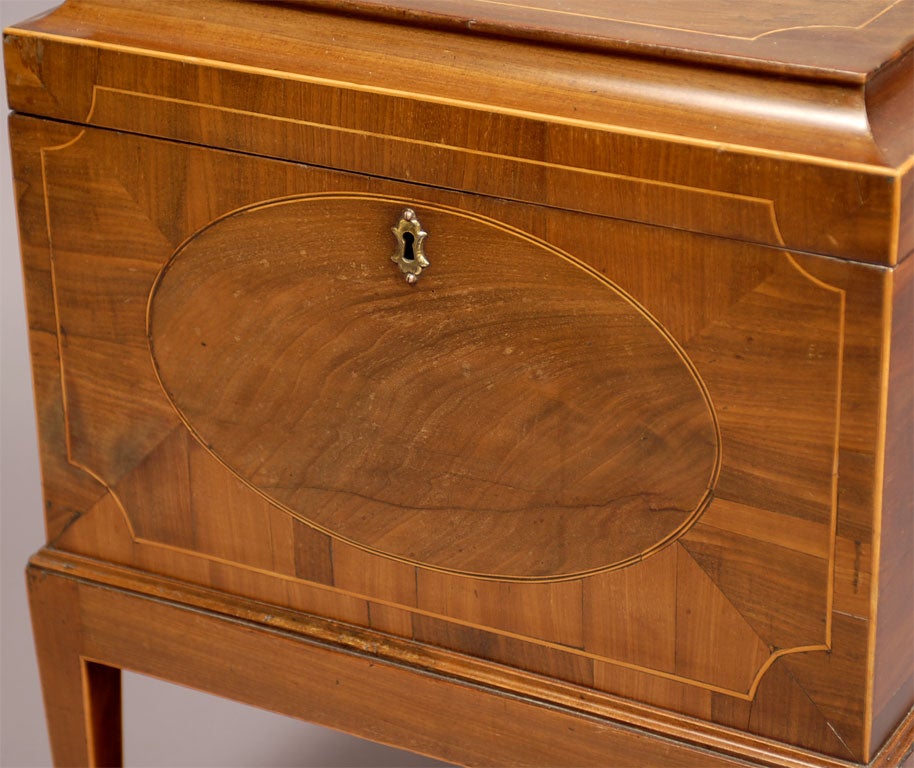English Late George III Inlaid Mahogany Cellarette on stand, c. 1800