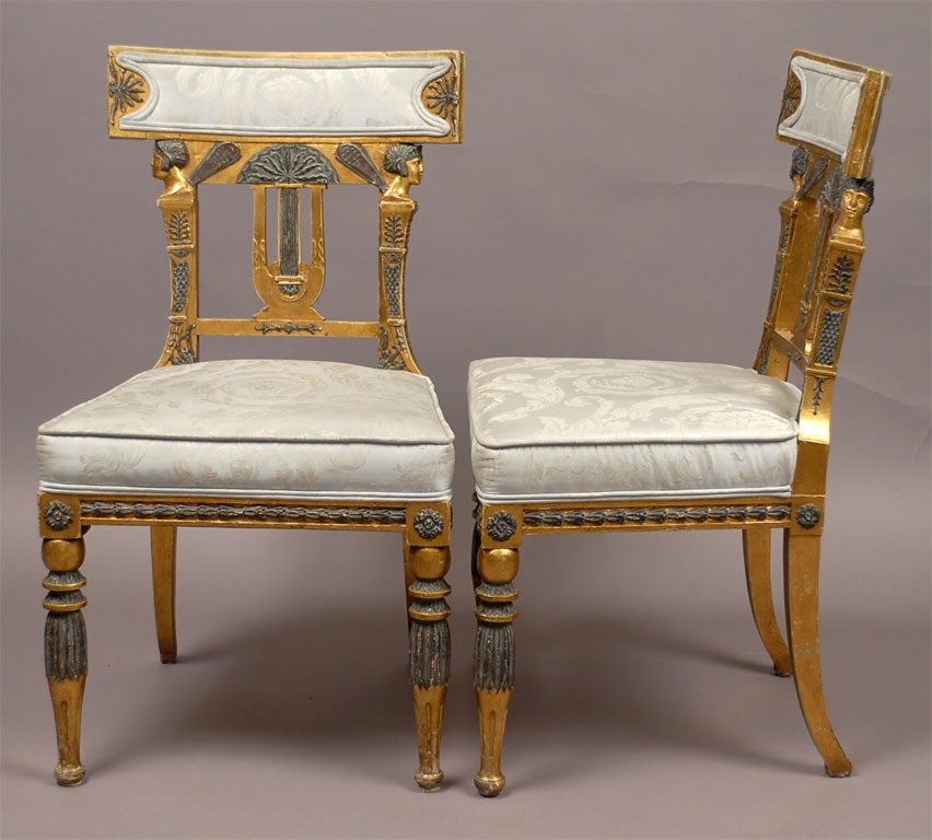 Wood Pair of Neoclassical Style Side Chairs,  Versace Collection