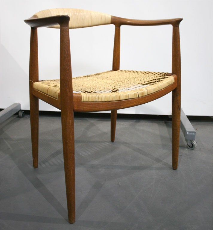 Danish Teak and Cane Round Chair by Hans Wegner