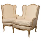 19th Century Pair of French Louis XV Style Painted Bergeres