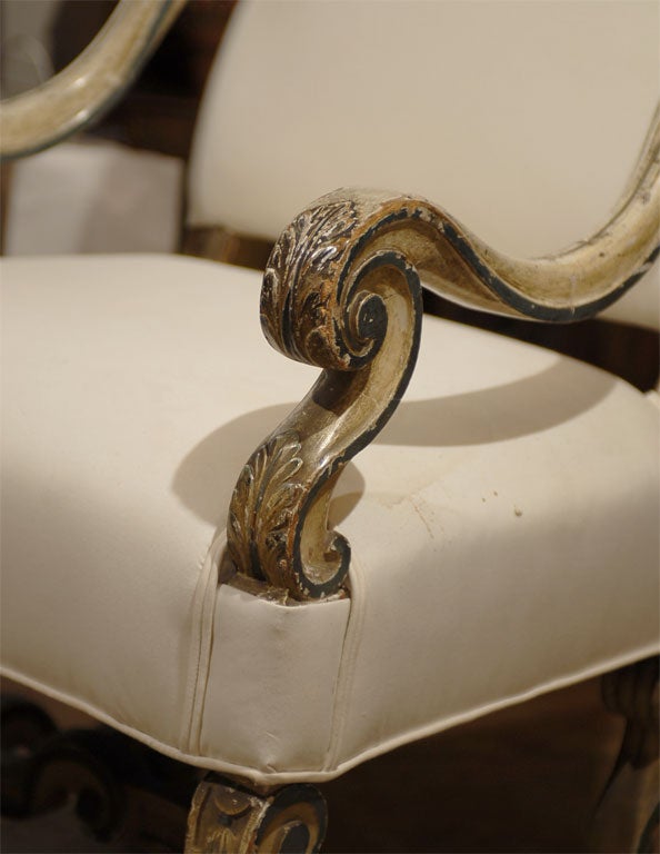19th Century Painted Italian Louis XIV Arm Chair