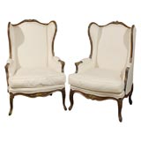 Pair of 19th Century French Walnut Bergeres Louis XV Style