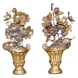 Pair 19th century Italian Gilt Tole Floral Urns