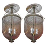 Pair of Anglo Indian Bell Jar Lanterns With Cross Hatch Etching