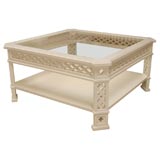 White Carved Square Coffee Table