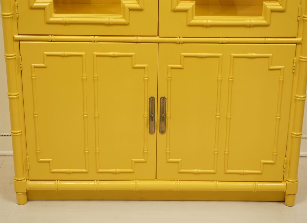 20th Century Vintage Faux Bamboo Yellow Cabinet