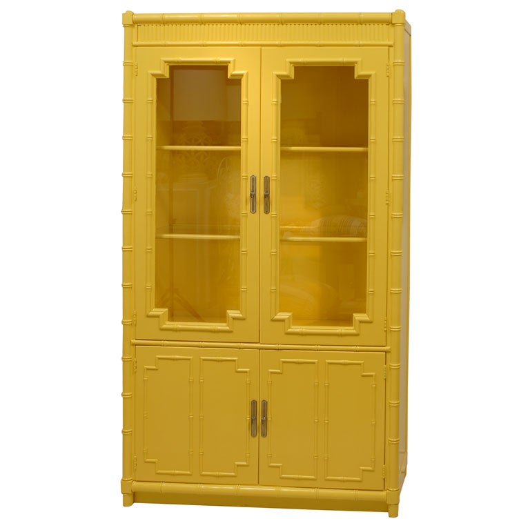 Vintage Faux Bamboo Yellow Cabinet